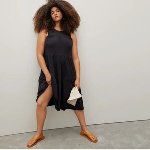 Everlane The Weekend Tiered Scooped Back Sleeveless Midi Dress In Black NWT S